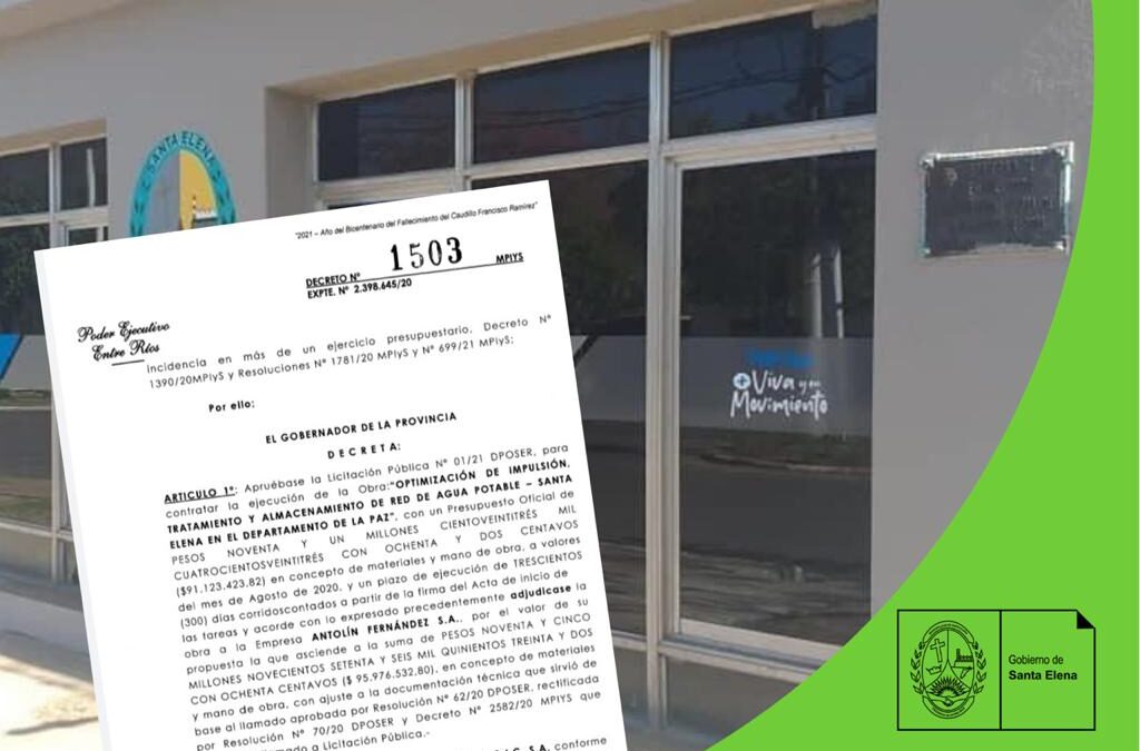 El gobierno provincial adjudica la obra de optimización de la planta potabilizadora en Santa Elena.